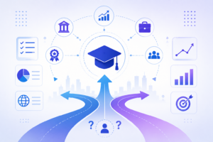 Choosing best PGDM college in Delhi NCR concept with career direction and growth