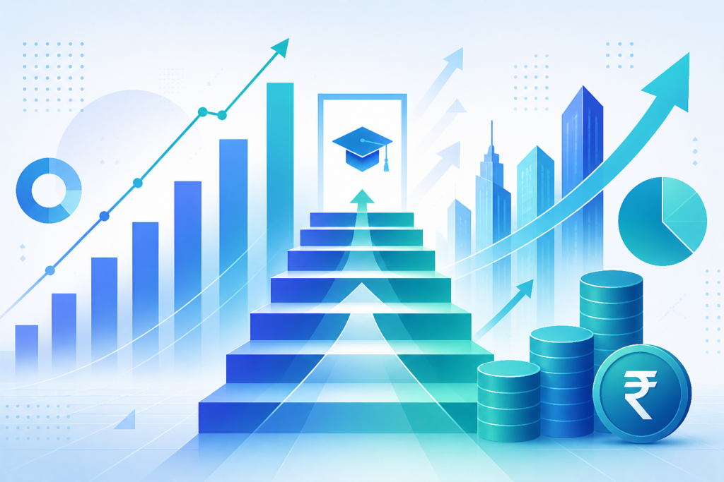 Career growth after PGDM with upward graph and business success concept