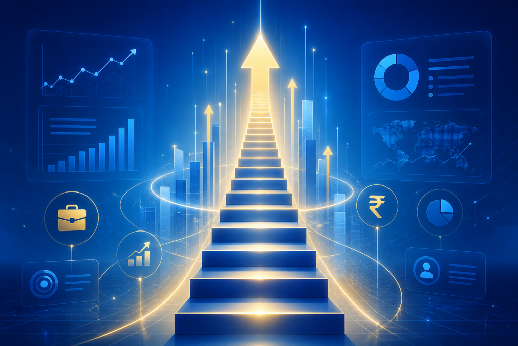Industry ready PGDM skills concept showing business growth and career progression